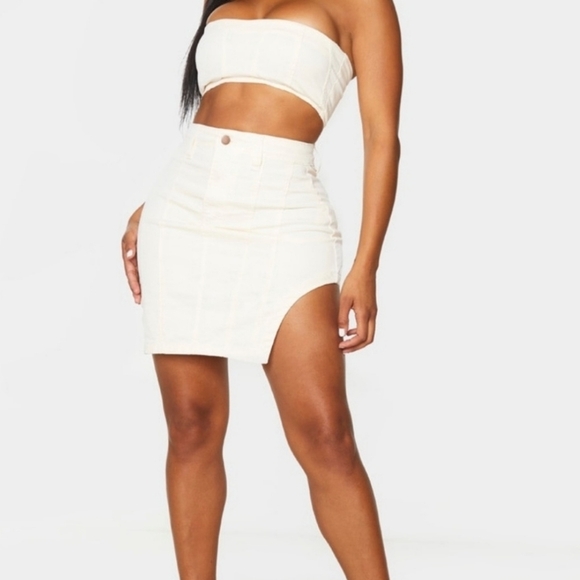 NEW PrettyLittleThing ecru curve hem skirt 10 - Picture 1 of 6